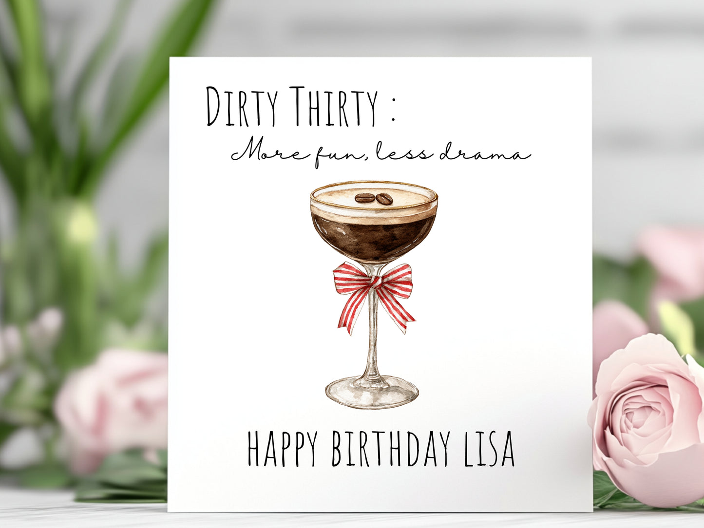 Personalised Dirty 30 Birthday Card for Her, Cocktail Glass Birthday Card, Funny 30th Birthday Card Woman