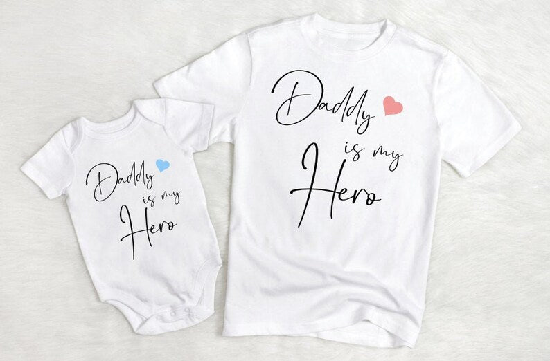 Daddy Is My Hero Baby Vest & Kids T-Shirt | Cute Father’s Day Gift Outfit | Boys & Girls Tee Age 0–13