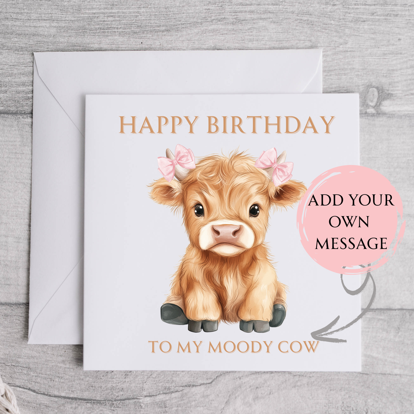 Personalised Highland Cow Birthday Card, custom message