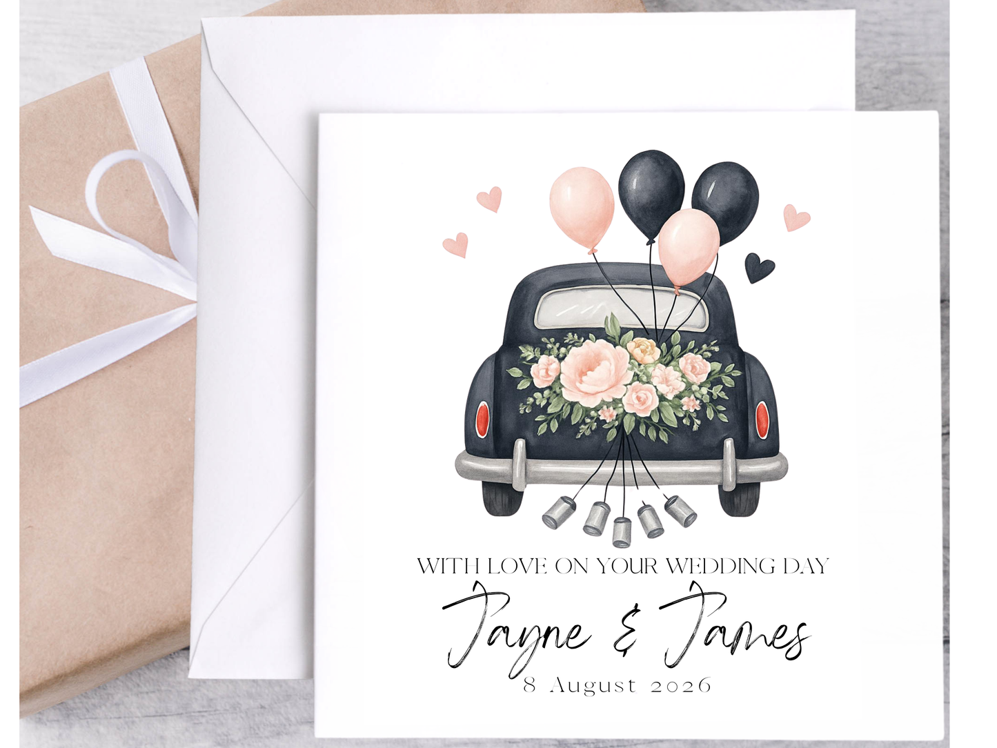 Personalised Newly Weds 2026 Wedding Card, Couple Wedding Car, Mr & Mrs, Mrs & Mrs, Mr & Mr, Custom Names Wedding Day Card