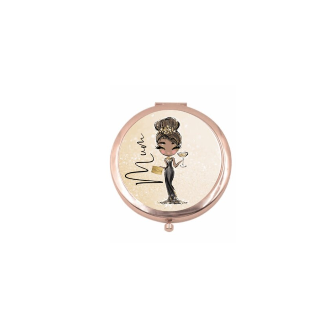 Personalised Compact Makeup Mirror – Elegant Lady Design | Custom Name Pocket Mirror Gift for Her