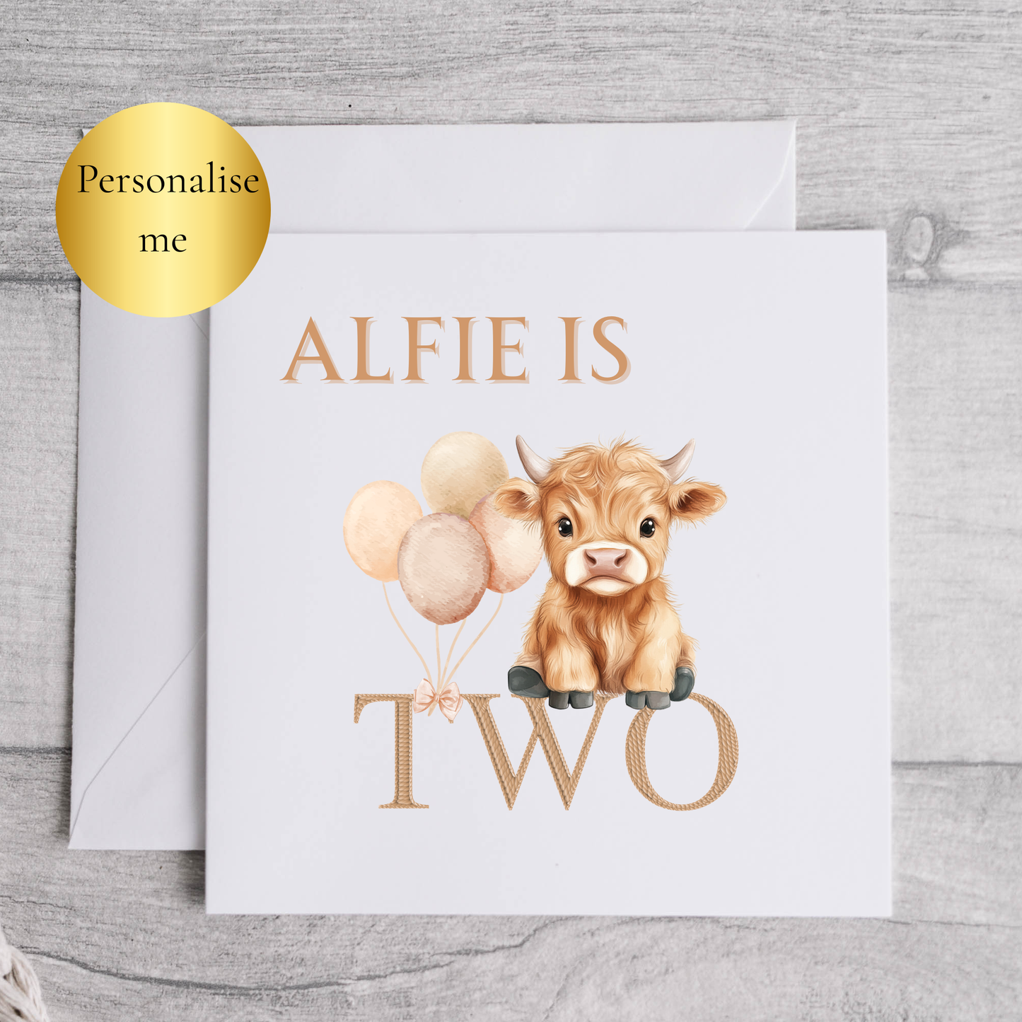 Highland cow 2nd birthday card