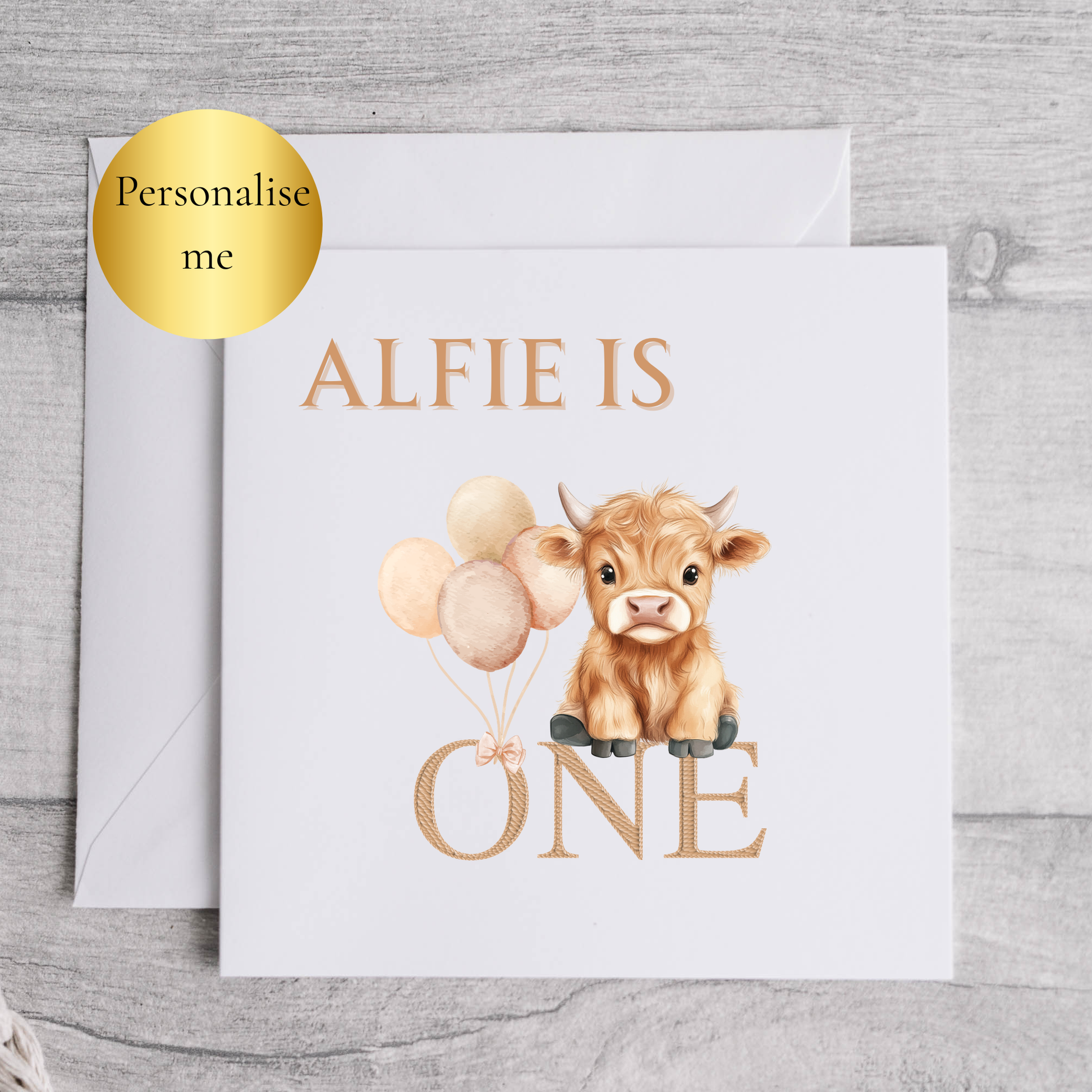 Highland cow 1st birthday card