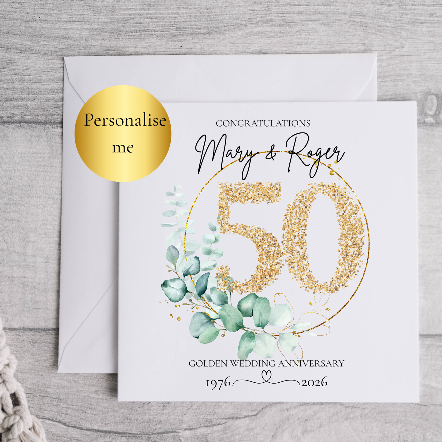 Personalised 50th Anniversary Card, Golden Wedding