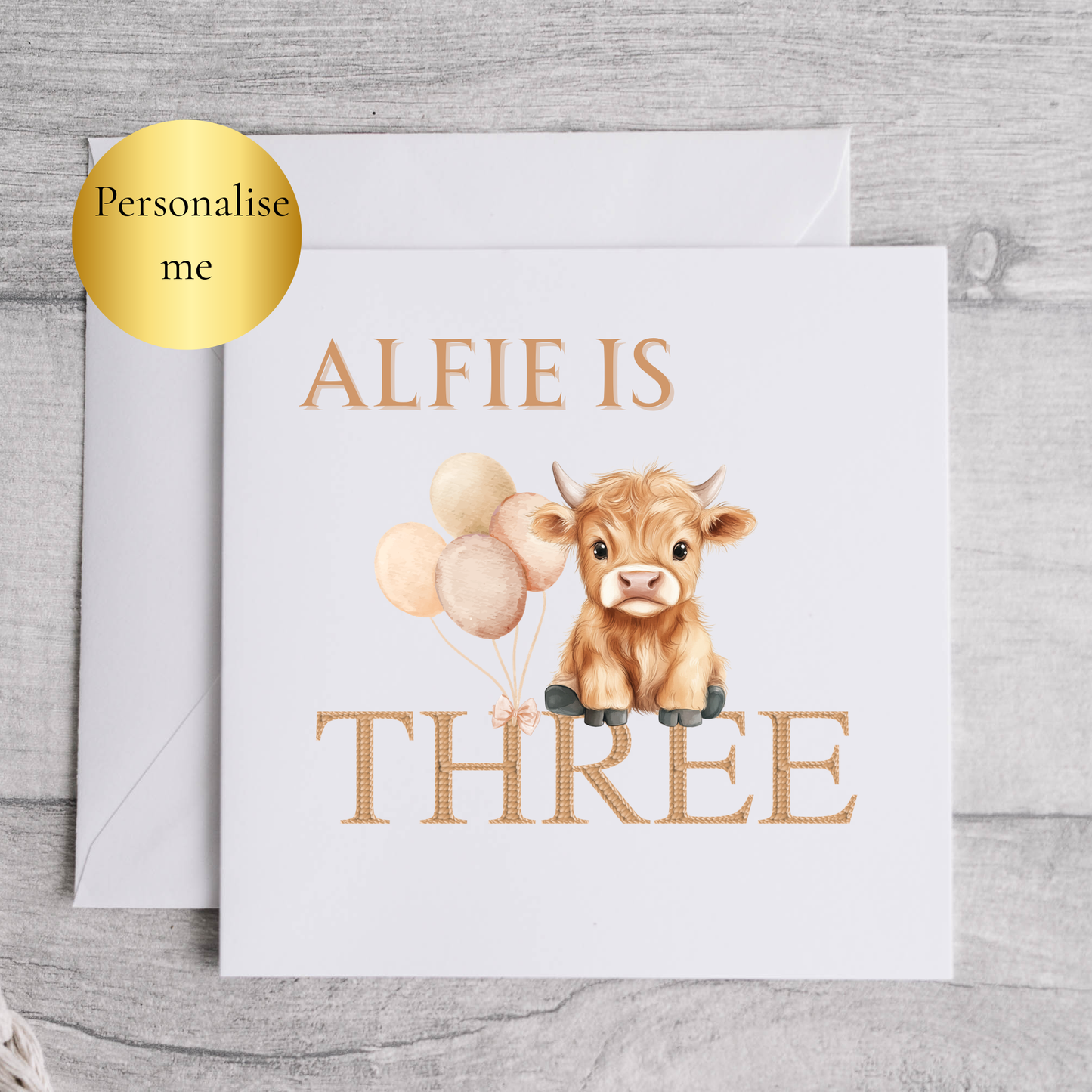 Personalised Highland Cow Birthday Card For 3rd Birthday