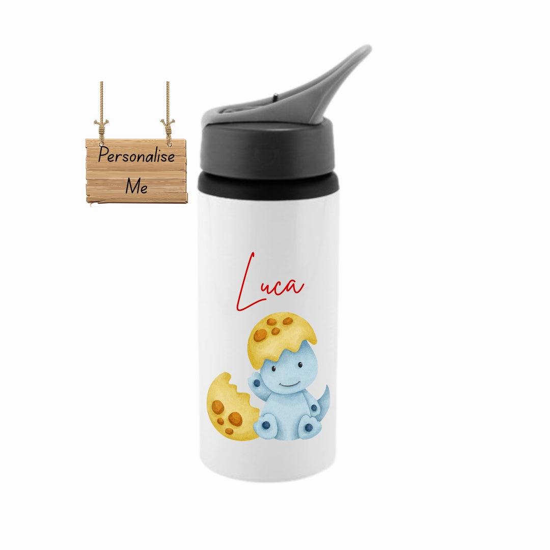 Personalised Kids Dinosaur Water Bottle – Custom Name Bottle with Colour Font Options