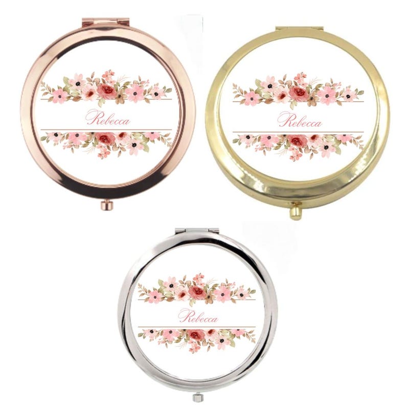 Personalised Compact Mirror with Name – Floral Pocket Makeup Mirror Perfect Gift for Her