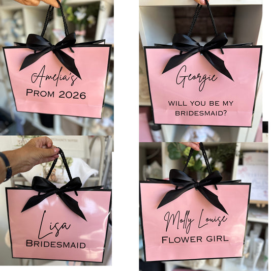 Personalised Pink Gift bag, bag for presents prom 2026, party bag, name on, birthday, surprise, special event, pink bags, custom carrier bag
