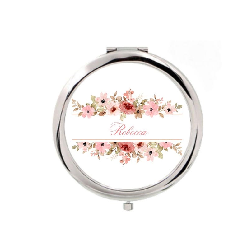 Personalised Compact Mirror with Name – Floral Pocket Makeup Mirror Perfect Gift for Her