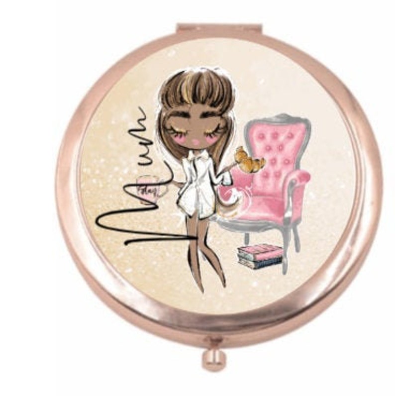 Personalised Compact mirror, blonde hair, brunette, dark hair, ladies make up accessorie, handbag mirror.