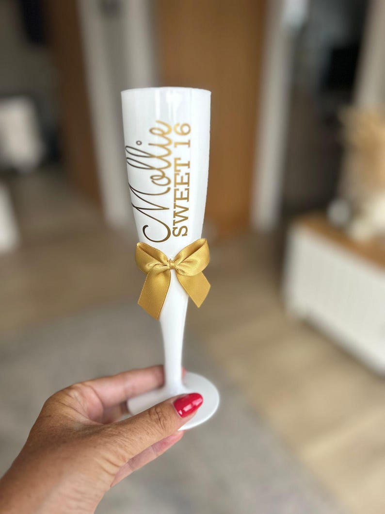 Sweet 16 birthday gift set, sixteen birthday sunglasses, personalised gift bag, champagne prosecco flute with name on, birthday queen sash.