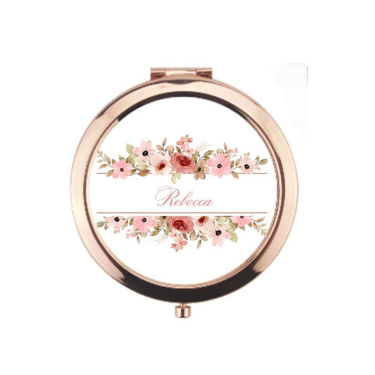Personalised Compact Mirror with Name – Floral Pocket Makeup Mirror Perfect Gift for Her