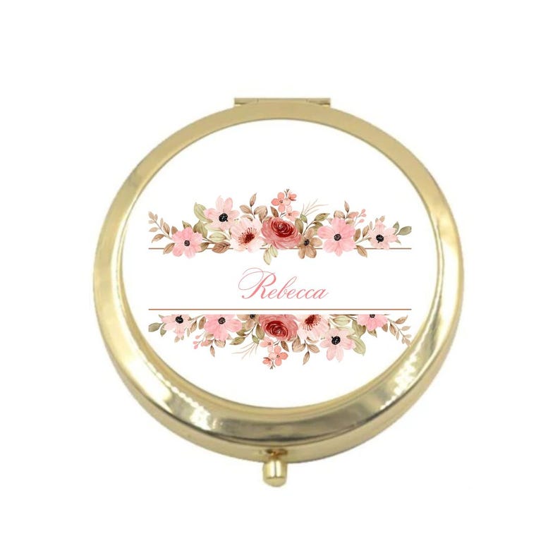 Personalised Compact Mirror with Name – Floral Pocket Makeup Mirror Perfect Gift for Her
