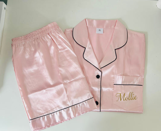 Personalised Silk Pyjamas Set – Luxury Satin Short Pyjama Set | Custom Name Ladies Nightwear Gift