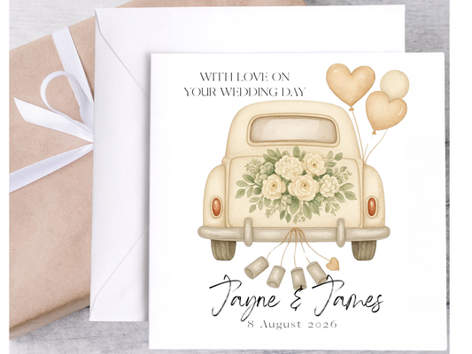 Personalised Newly Weds, Wedding Card, Couple Wedding Car, Mr & Mrs, Mrs & Mrs, Mr & Mr, Custom Names Wedding Day Card