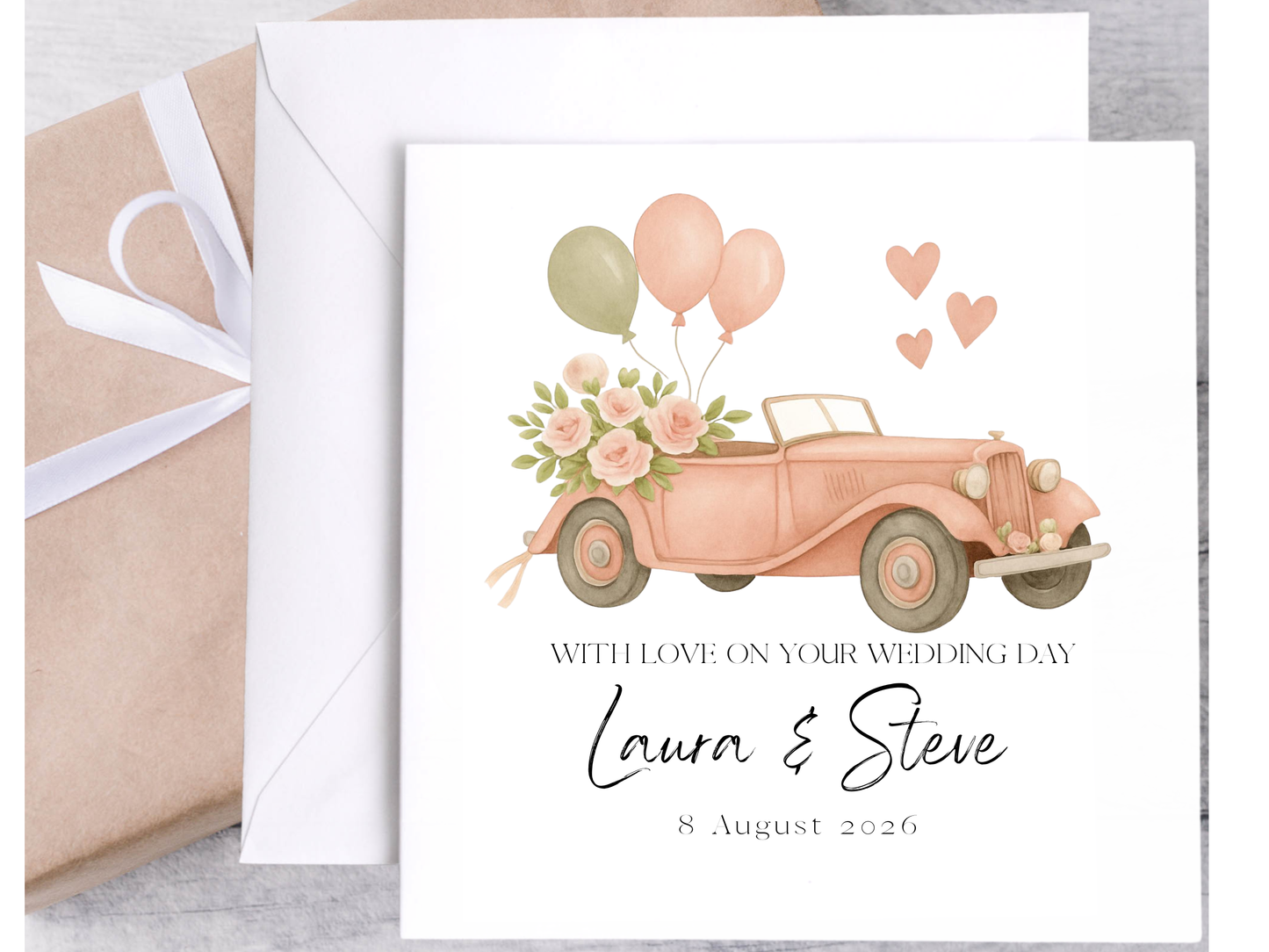 Personalised Newly Weds 2026 Wedding Card, Couple Wedding Car, Mr & Mrs, Mrs & Mrs, Mr & Mr, Custom Names Wedding Day Card