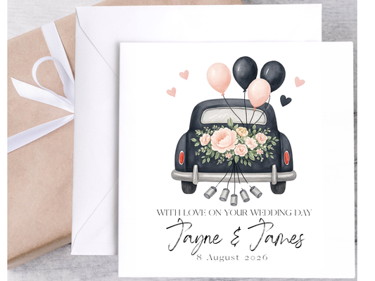 Personalised Newly Weds 2026 Wedding Card, Couple Wedding Car, Mr & Mrs, Mrs & Mrs, Mr & Mr, Custom Names Wedding Day Card