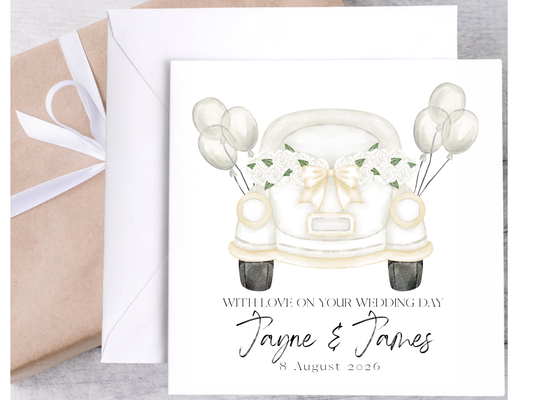Personalised Newly Weds 2026 Wedding Card, Couple Wedding Car, Mr & Mrs, Mrs & Mrs, Mr & Mr, Custom Names Wedding Day Card